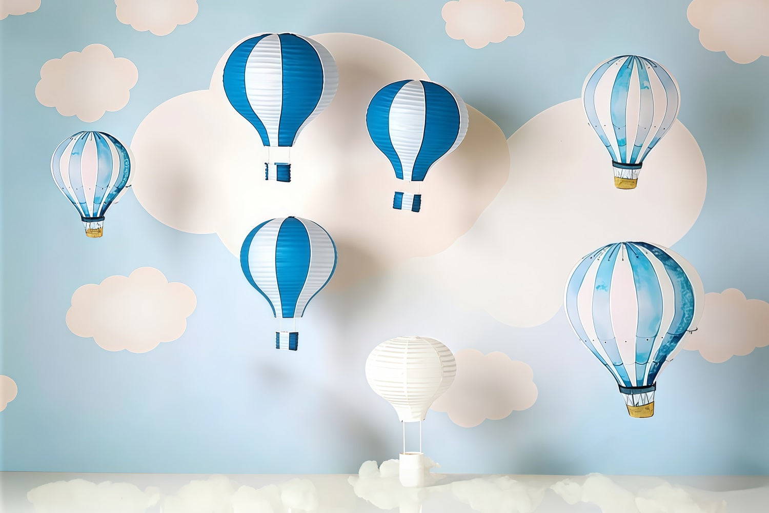Newborn Backdrop Blue Cloud Hot Air Balloons Kids Photo Backdrop UK MRR9-47