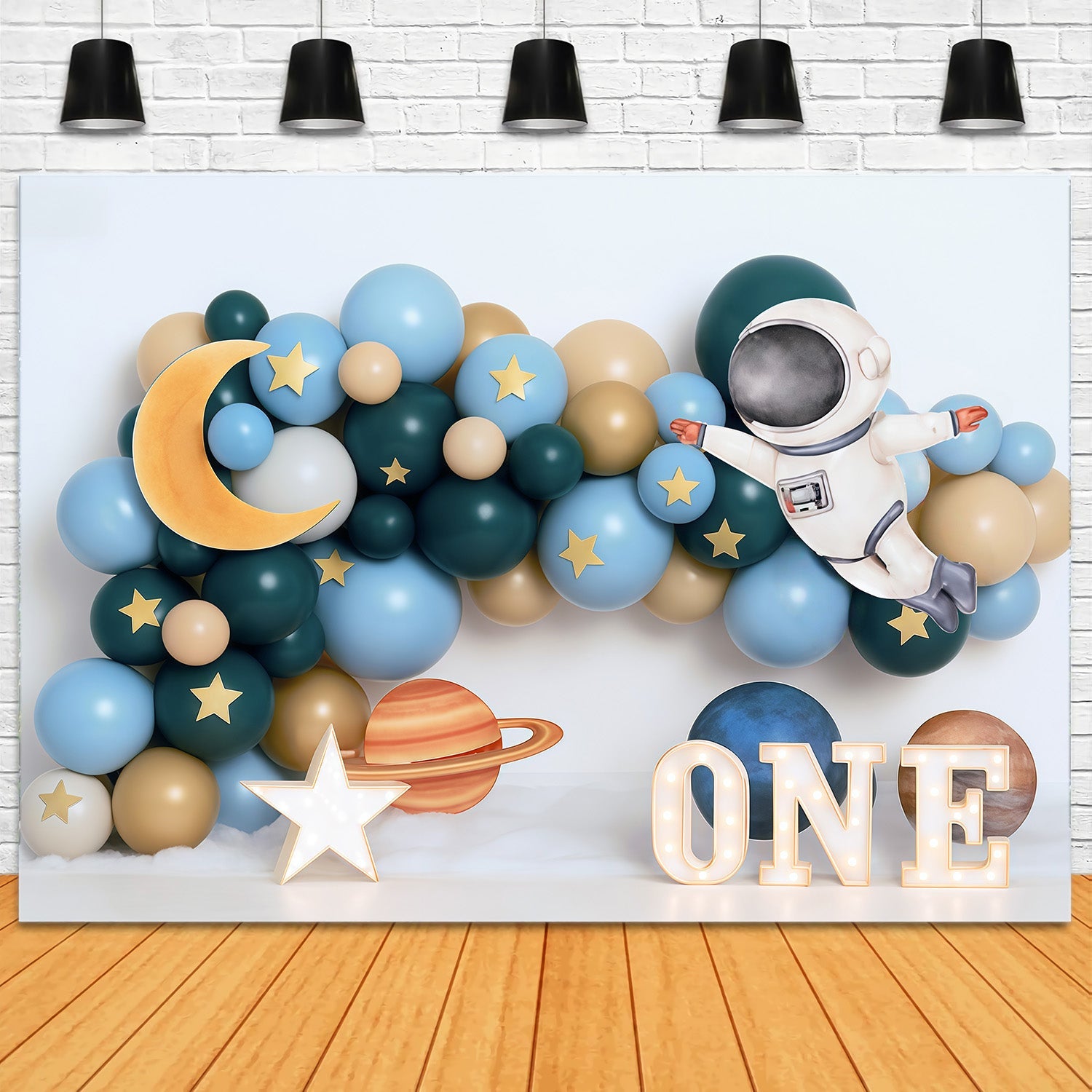 1st Birthday Backdrop Space Astronaut Balloon Adventure Cake Smash Backdrop UK MRR9-58