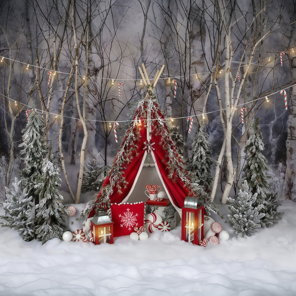 Snow Forest Backdrop Candy Cane Winter Tent Forest Backdrop UK MRR9-73