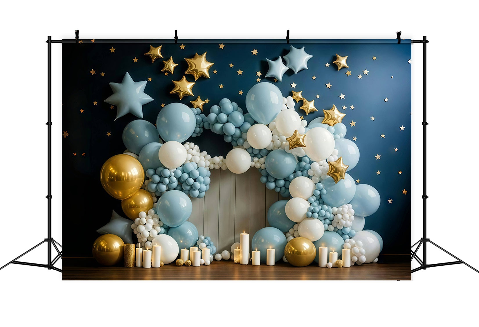 Cake Smash Backdrop Blue Gold Star Balloon Arch Birthday Backdrop UK MRR9-90