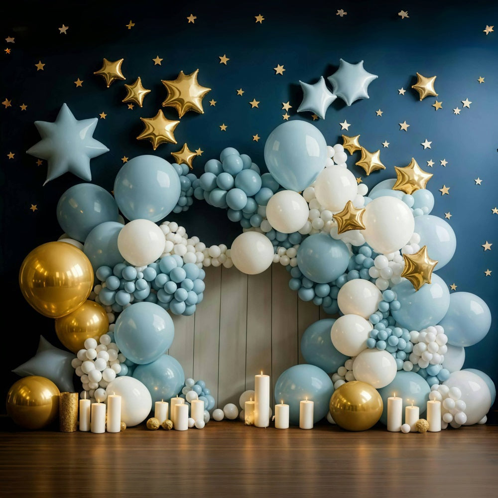 Cake Smash Backdrop Blue Gold Star Balloon Arch Birthday Backdrop UK MRR9-90