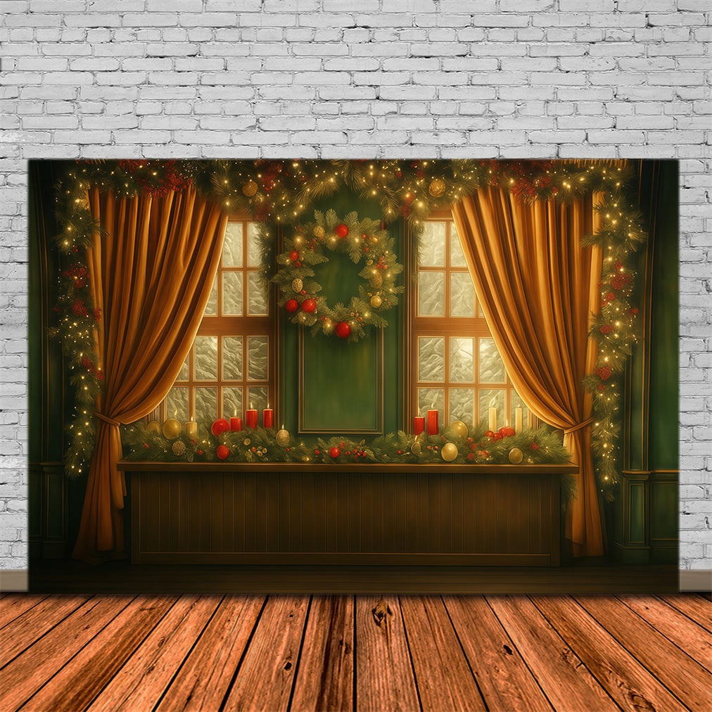 Christmas Backdrop Golden Curtain Window Christmas Photo Backdrops UK MRR9-93