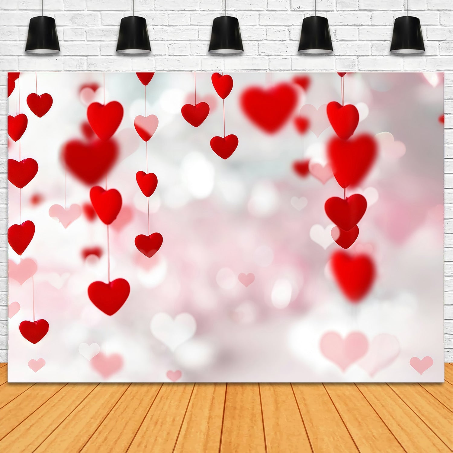 Valentine Backdrop Floating Red Hearts Bokeh Strings Valentine's Day Backdrop UK MRR9-96