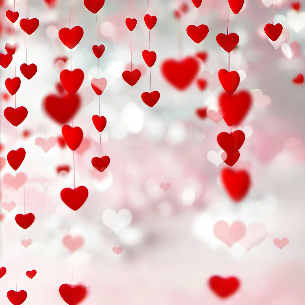 Valentine Backdrop Floating Red Hearts Bokeh Strings Valentine's Day Backdrop UK MRR9-96