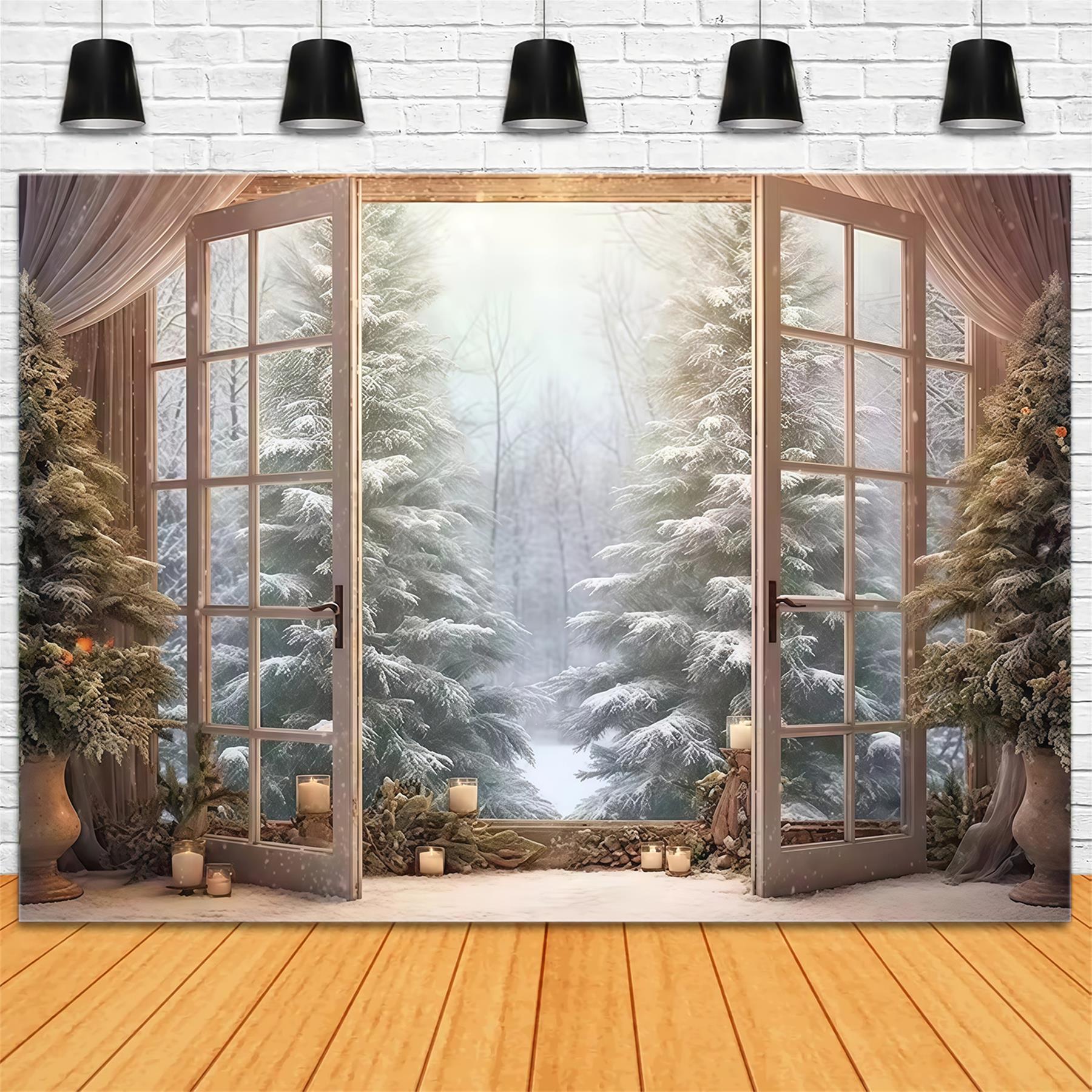 Winter Forest Backdrop Open Doors Snowy Pines Winter Backdrop UK MRR9-97