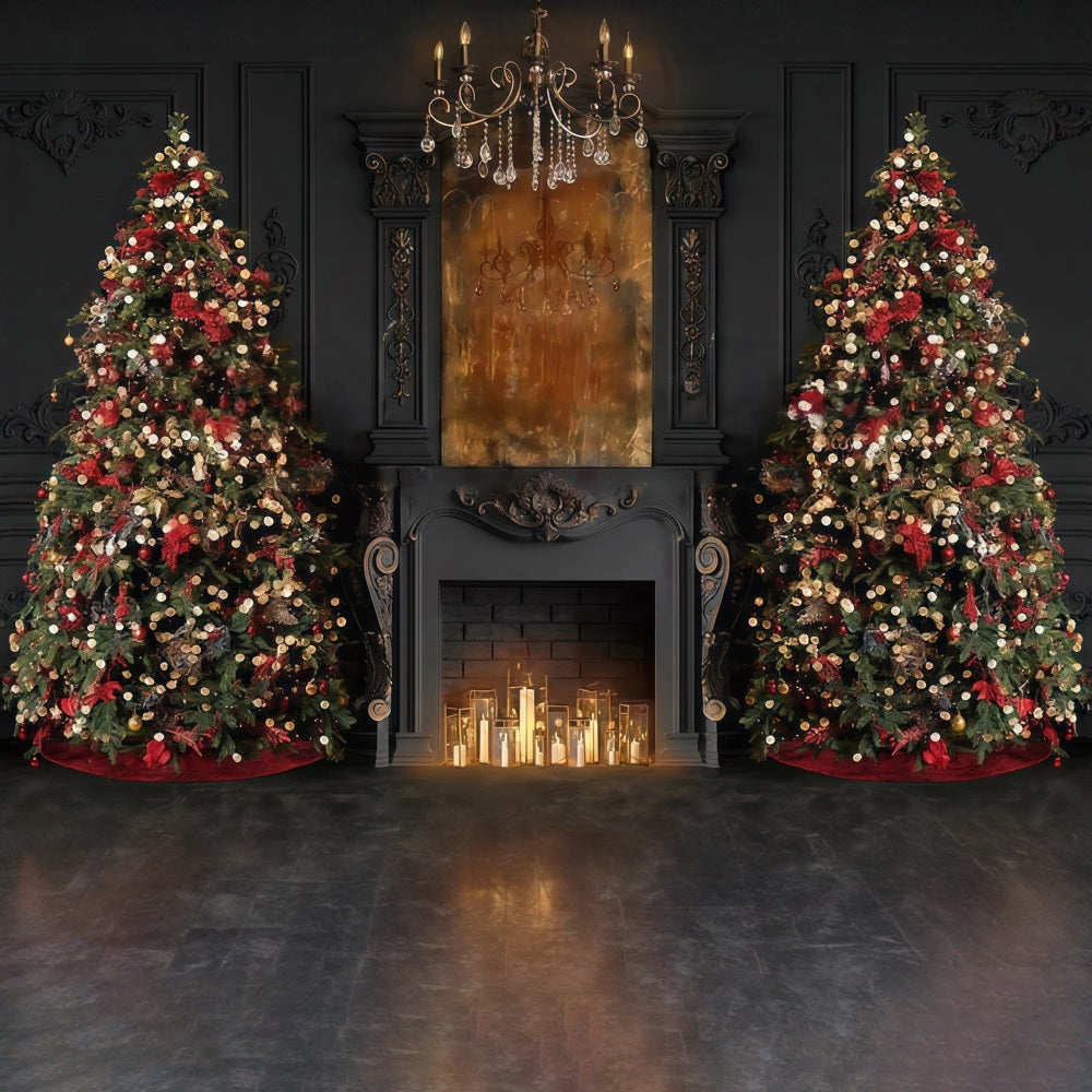 Christmas Fireplace Backdrop Elegant Trees Fireplace Glow Christmas Backdrop UK MRR9-99