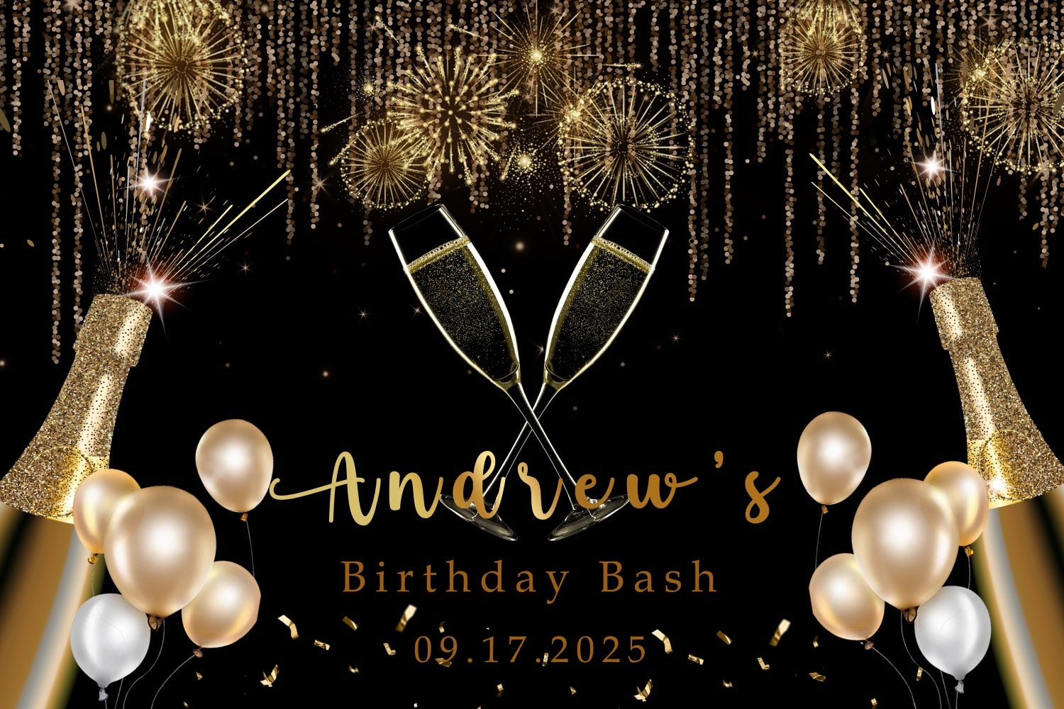 Custom Birthday Backdrop Sparkling Champagne Gold Balloon Backdrop UK RR1-4