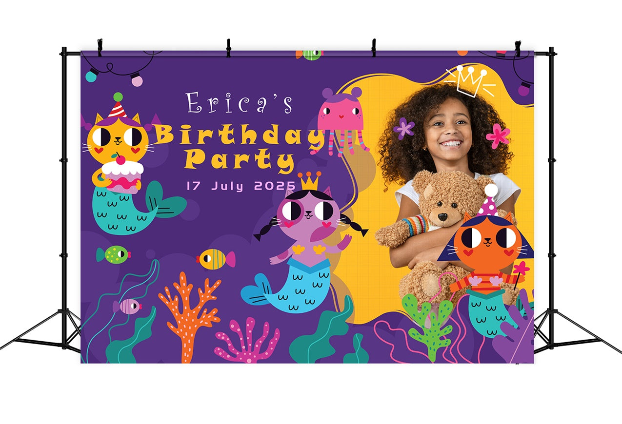 Custom Birthday Backdrops Colorful Ocean Mermaid Fun Backdrop UK RR1-45
