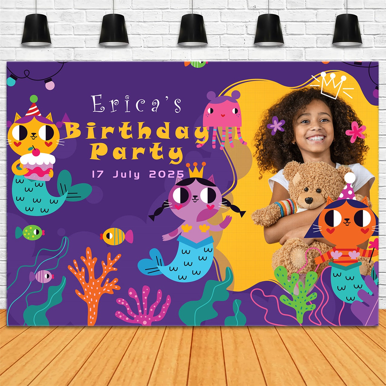 Custom Birthday Backdrops Colorful Ocean Mermaid Fun Backdrop UK RR1-45