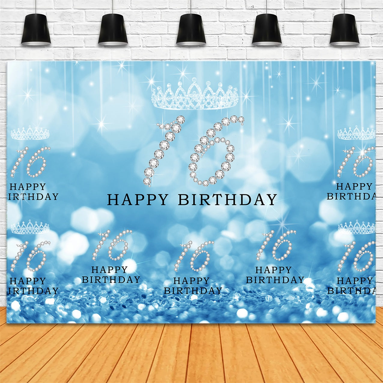 Custom Birthday Backdrops Sweet 16 Blue Glitter Luxury Backdrop UK RR1-57
