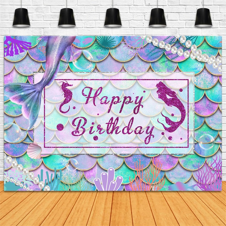 Personalized Birthday Backdrop Vibrant Mermaid Tail Glitter Backdrop UK RR1-9