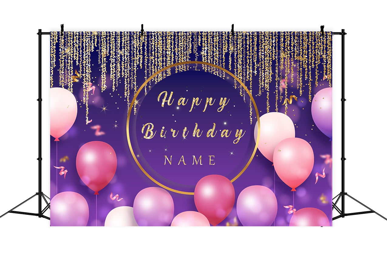 Birthday Backdrop Custom Purple Luxe Balloons Gold Backdrop UK RR12-12