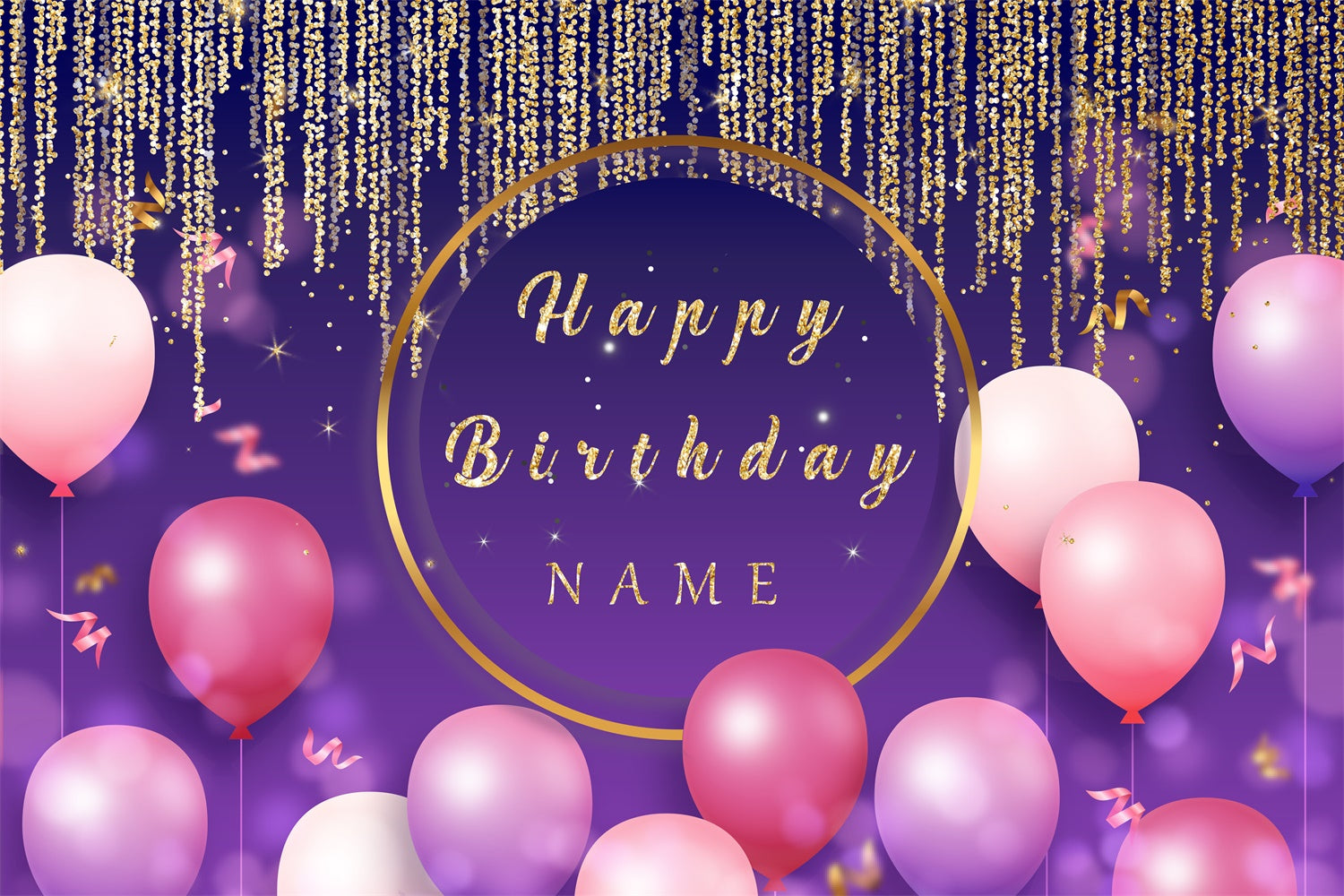 Birthday Backdrop Custom Purple Luxe Balloons Gold Backdrop UK RR12-12