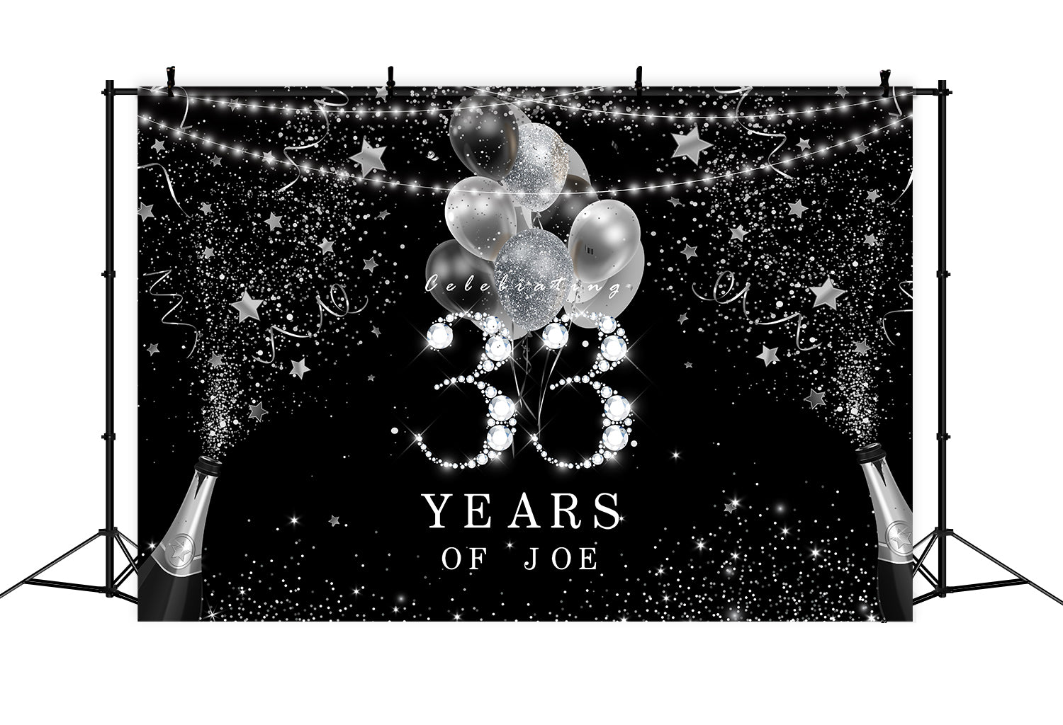 33rd Custom Birthday Backdrop Sparkling Silver Champagne Backdrop UK RR12-9