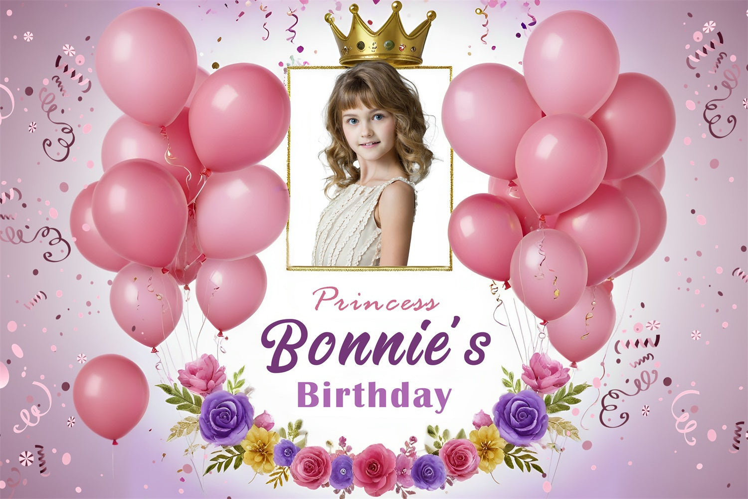 Customized Birthday Backdrop Princess Pink Floral Balloon Backdrop UK RR12-94