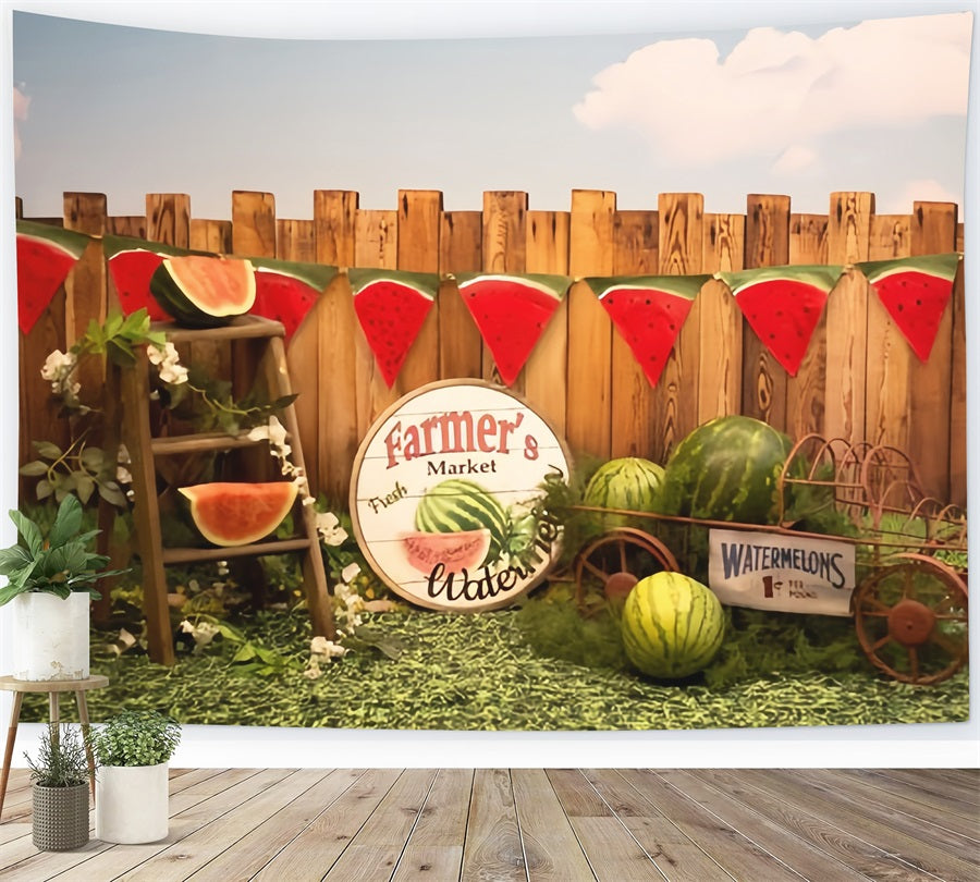 Summer Watermelon Market Wooden Fence Backdrop RR3-19