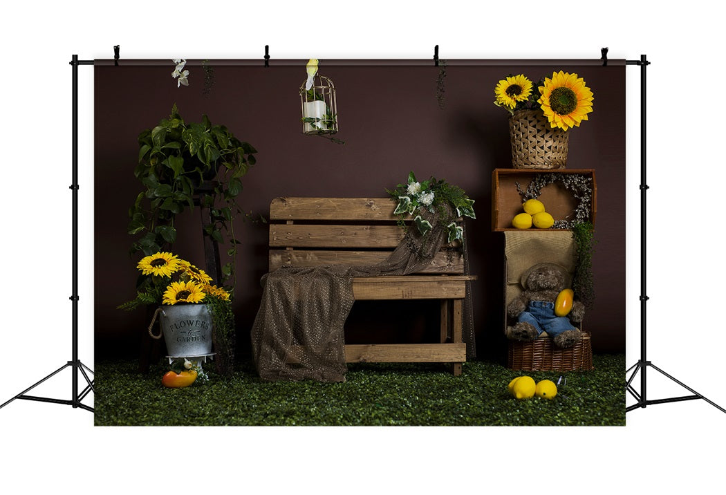 Summer Sunflower Bench Lemon Backdrop RR3-20