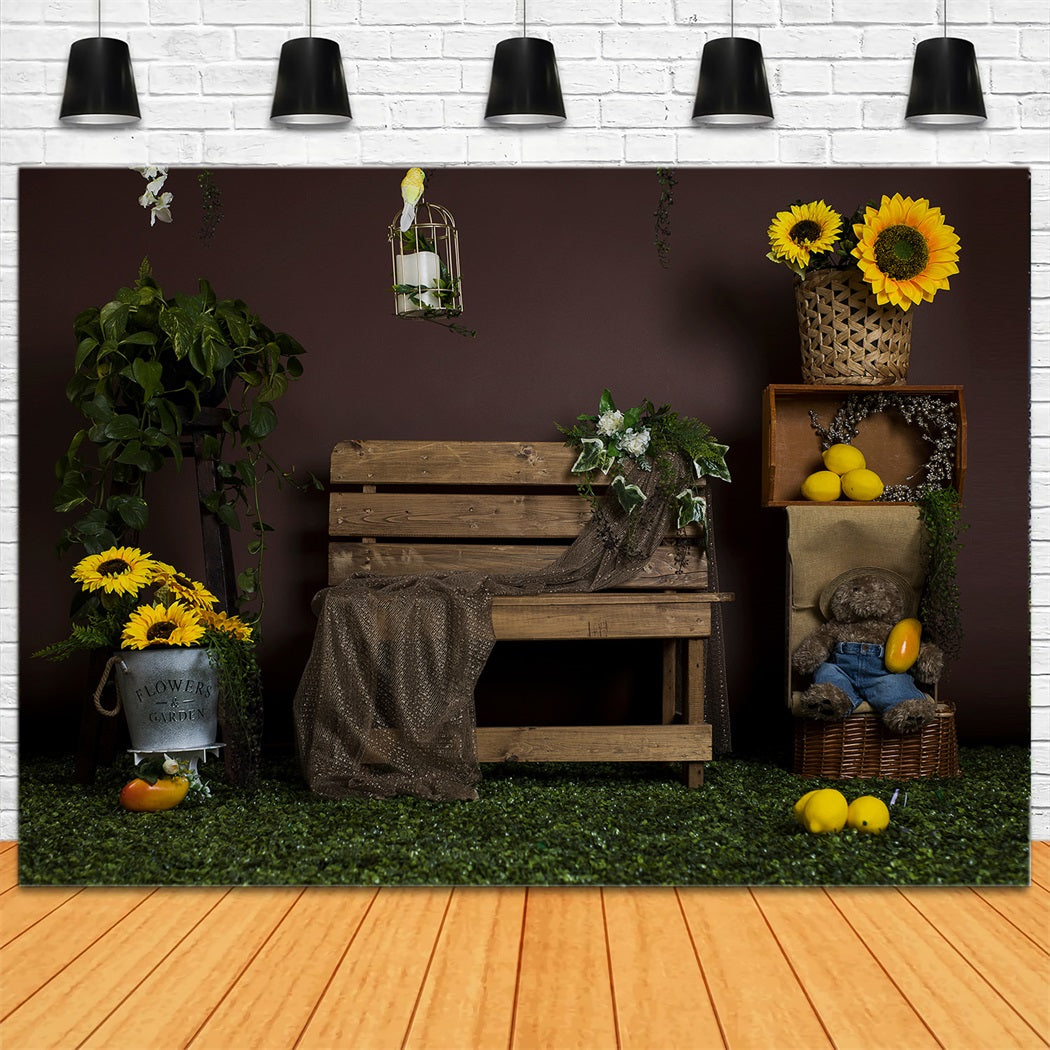 Summer Sunflower Bench Lemon Backdrop RR3-20