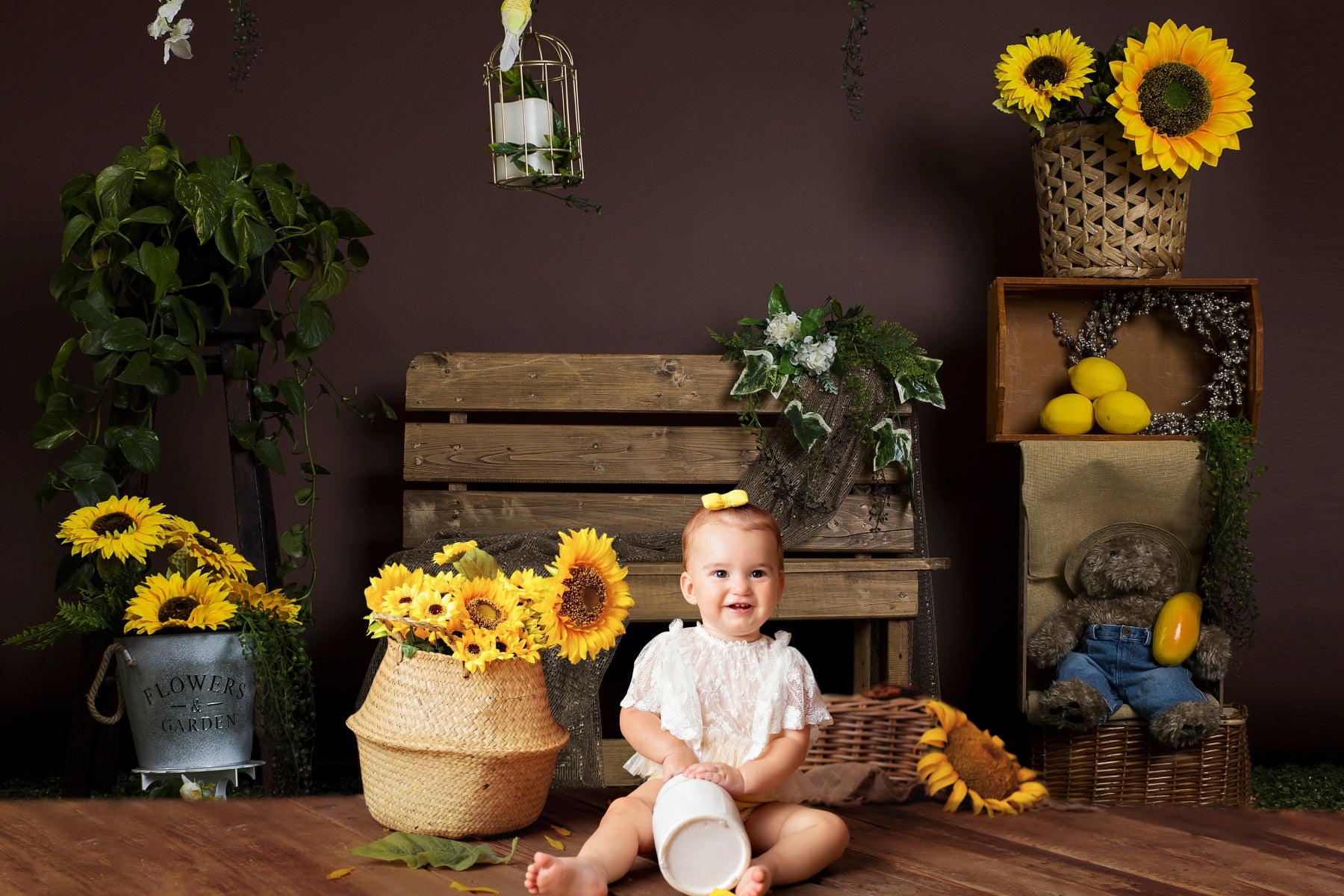 Summer Sunflower Bench Lemon Backdrop RR3-20