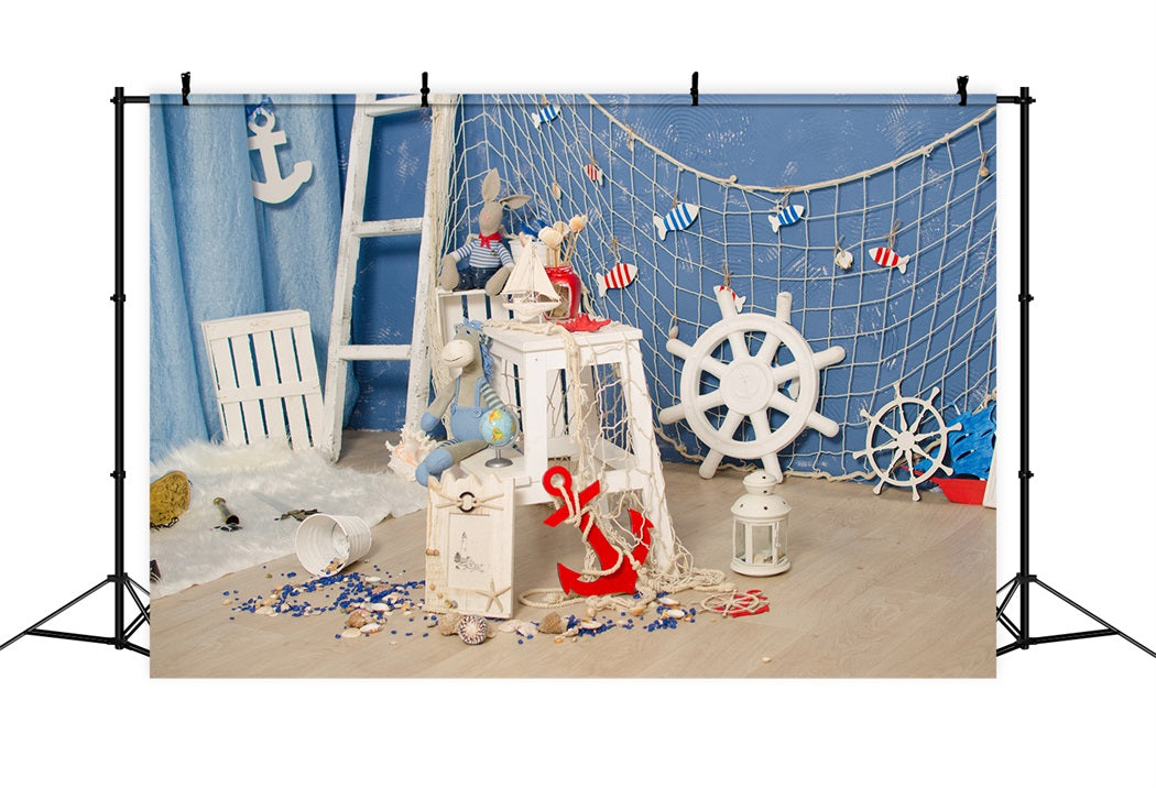 Summer Nautical Style Fishing Net Doll Kids Backdrop RR3-22