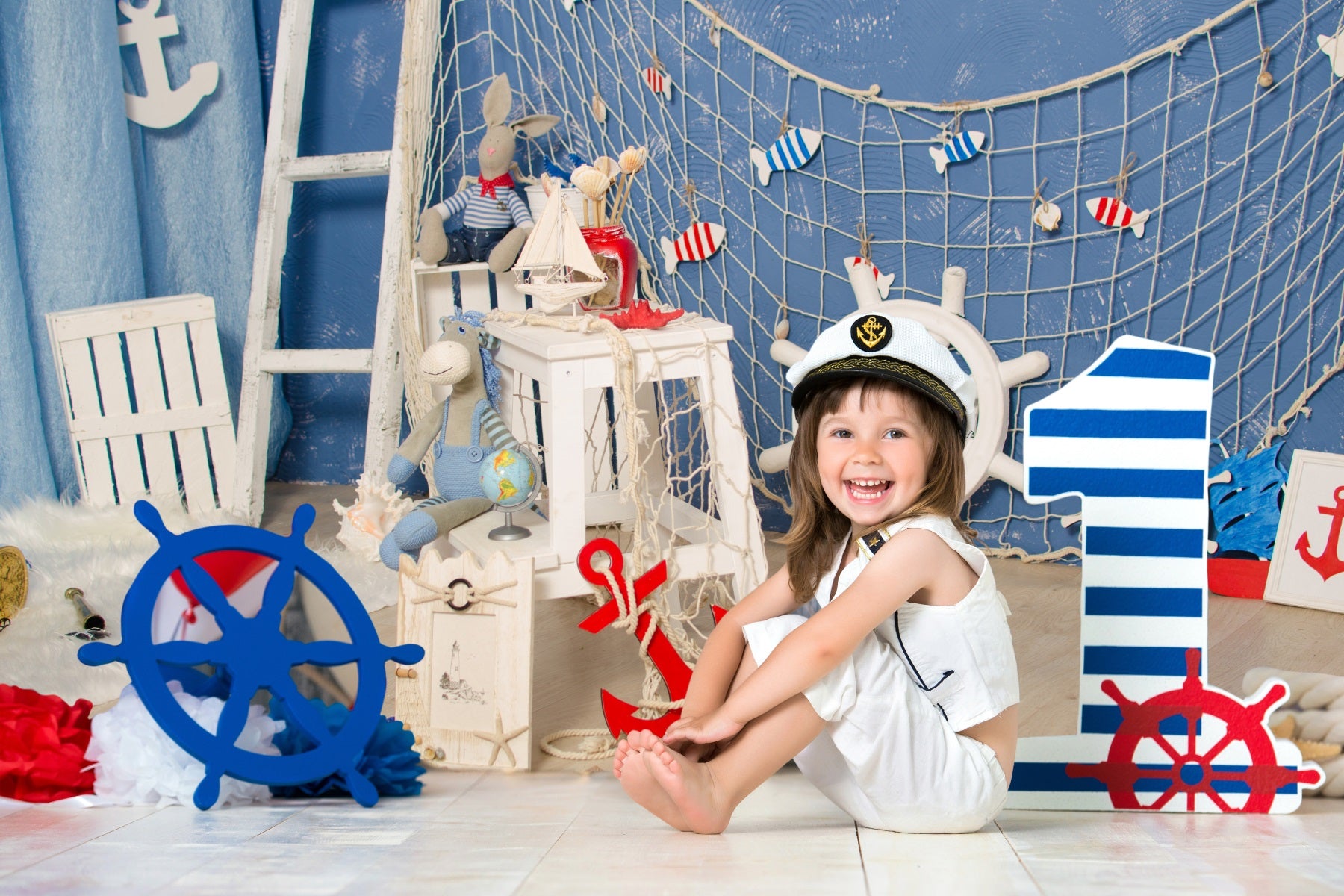 Summer Nautical Style Fishing Net Doll Kids Backdrop RR3-22