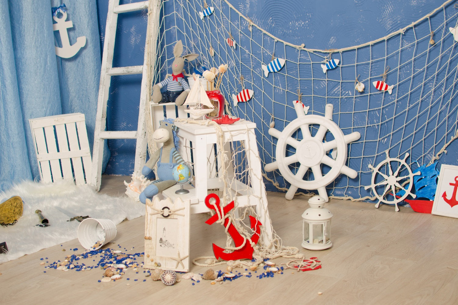 Summer Nautical Style Fishing Net Doll Kids Backdrop RR3-22