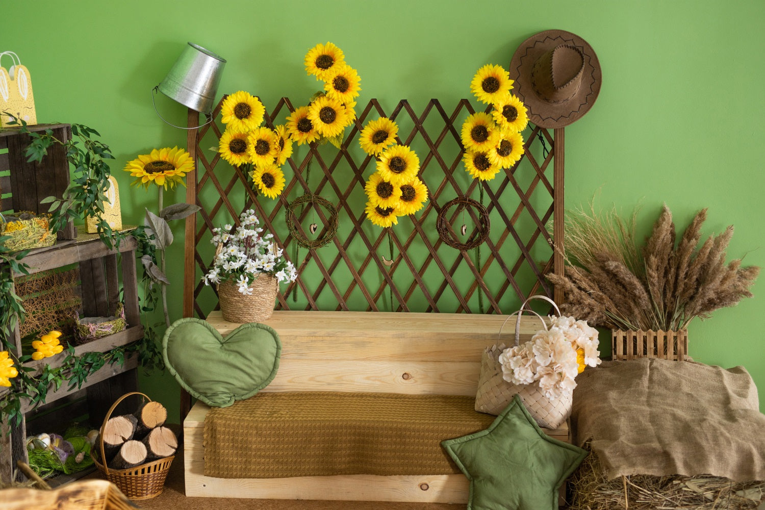 Summer Indoor Sunflower Rustic Backdrop RR3-25