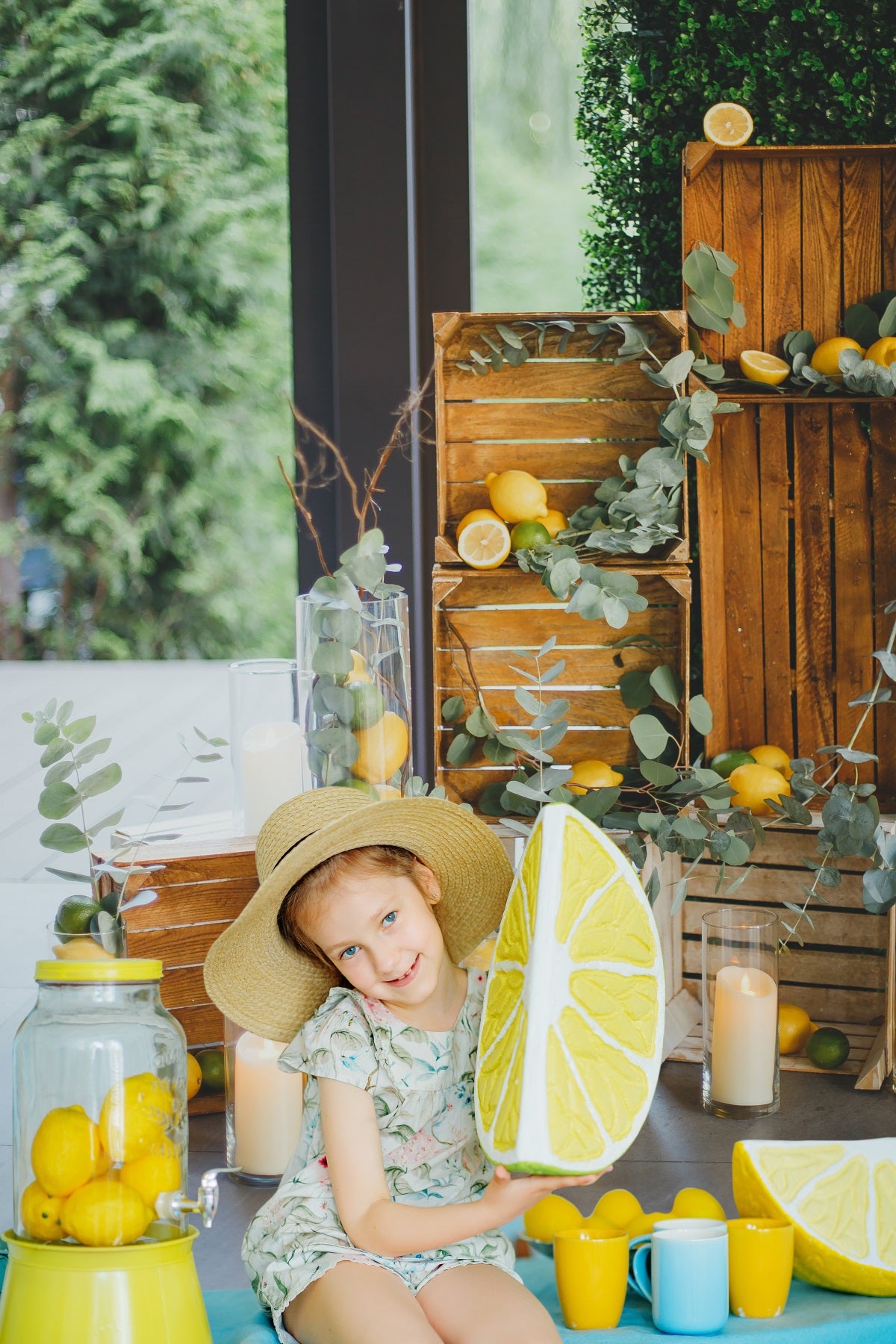 Summer Lemon Greenery Fresh Backdrop RR3-31