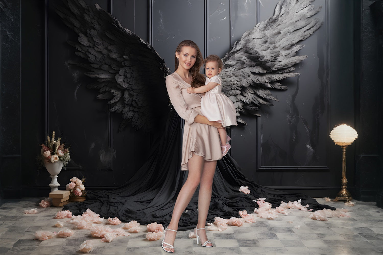 DBackdrop Black Classic Wall Mystery Black Angel Wings Backdrop RR4-16