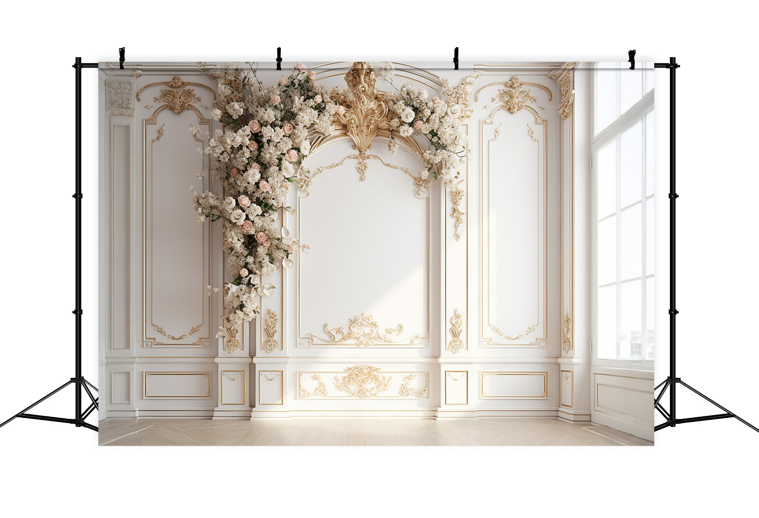 DBackdrop White Vintage Wall Rose Metal Arch Backdrop RR4-23