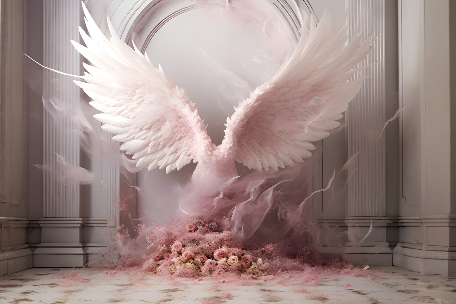 DBackdrop Classic Vintage Wall Pink Angel Wings Backdrop RR4-27