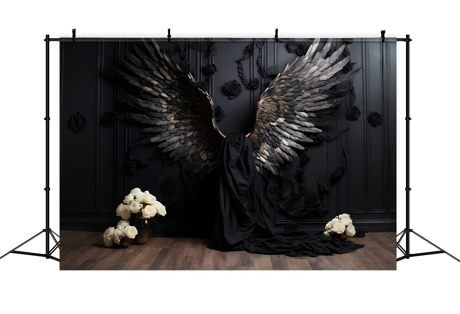 DBackdrop Black Vintage Wall Black Winged Rose Backdrop RR4-31