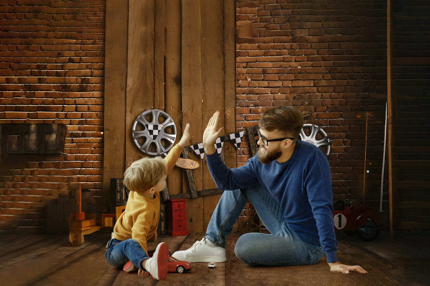 Father's Day Vintage Brick Wall Ladder Racing Tire Backdrop RR5-1