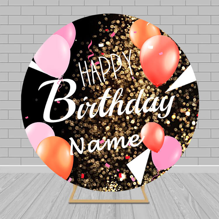 Gold Bokeh Personalized Birthday Round Backdrop RR5-58