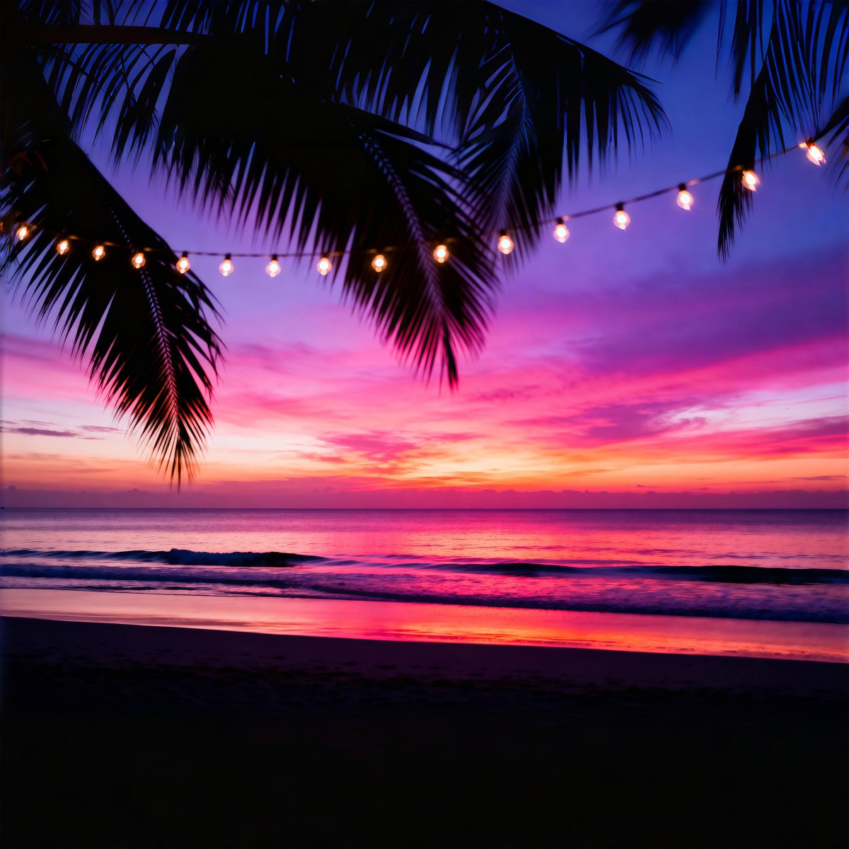 Beach Photo Booth Backdrop Tropical Sunset Lights Summer Photo Booth Backdrop UK RR61-22