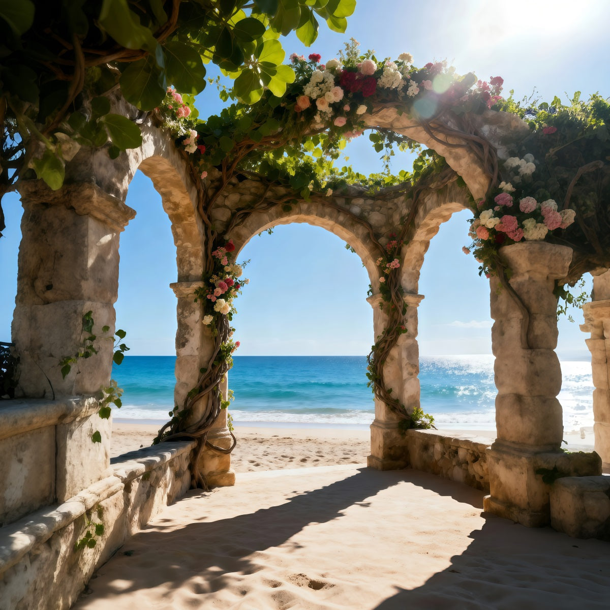 Beach Backdrop For Photos Flower Arch Ocean Escape Summer Backdrop Ideas UK RR61-31