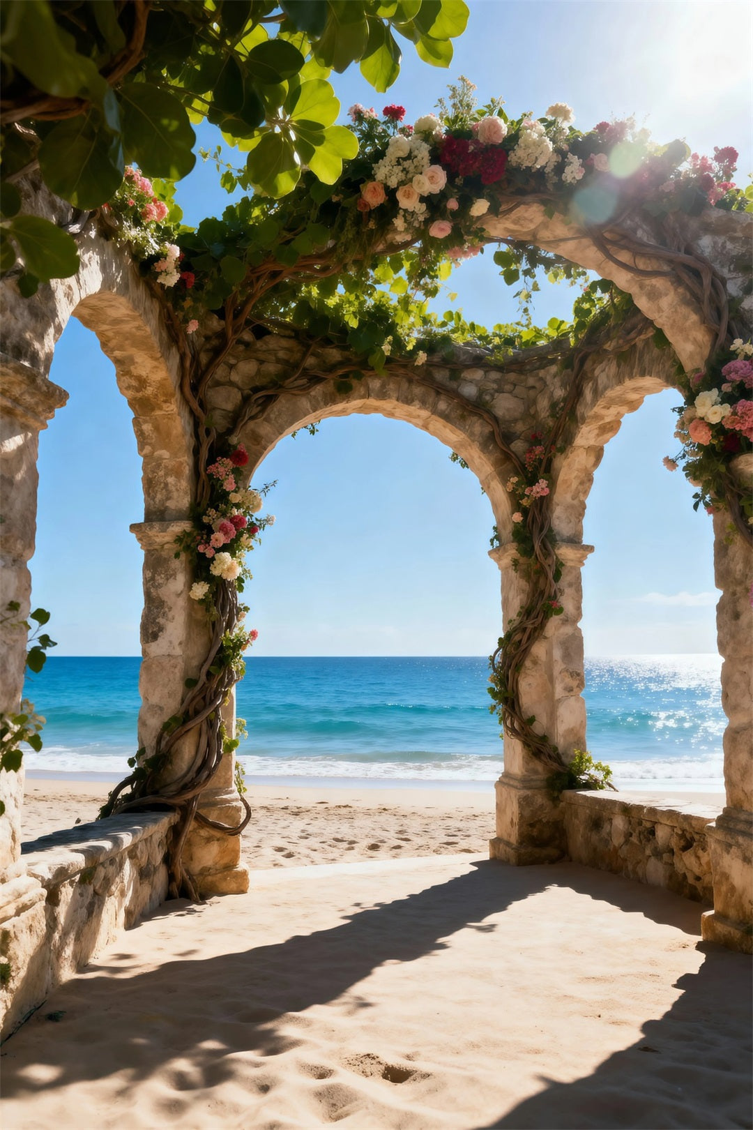 Beach Backdrop For Photos Flower Arch Ocean Escape Summer Backdrop Ideas UK RR61-31