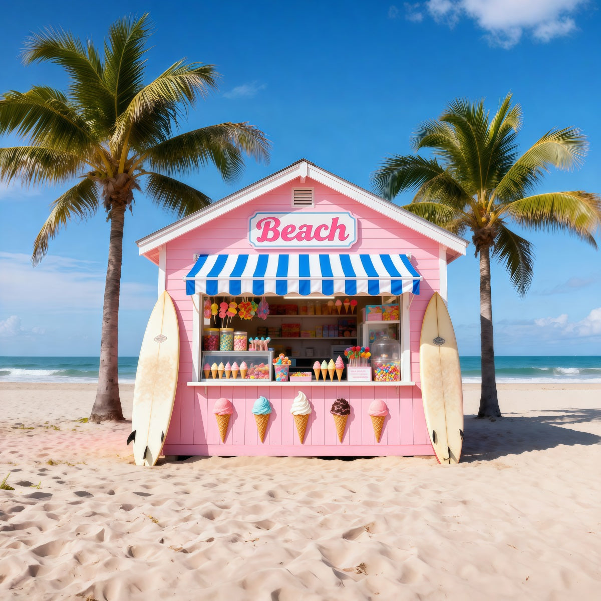 Beach Backdrop For Photos Pink Ice Cream Hut Summer Backdrop Ideas UK RR61-4