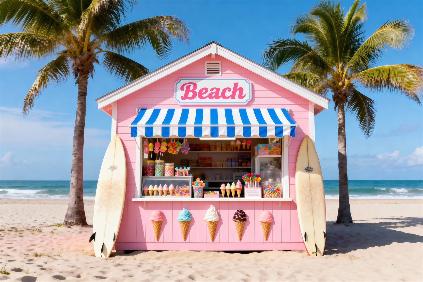 Beach Backdrop For Photos Pink Ice Cream Hut Summer Backdrop Ideas UK RR61-4