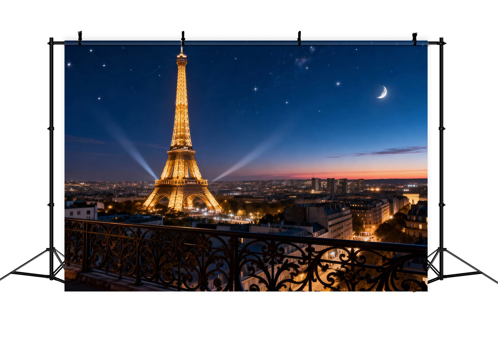 Midnight In Paris Backdrop Starry Skyline Moonlight Glow Eiffel Tower Photo Backdrop UK RR61-59