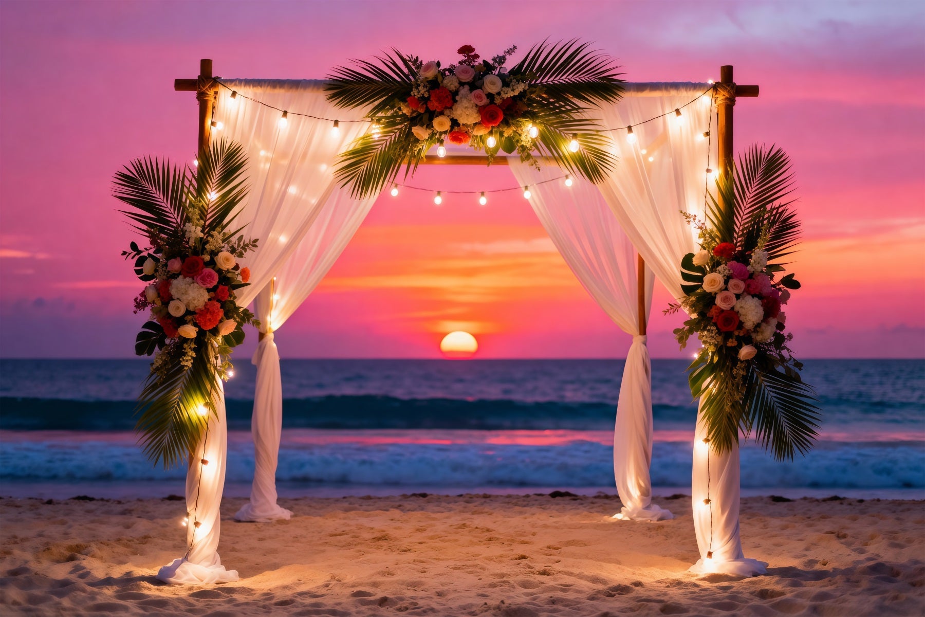 Sunset Beach Backdrop Wedding Flower Arch Curtains Summer Photo Booth Backdrop UK RR61-6