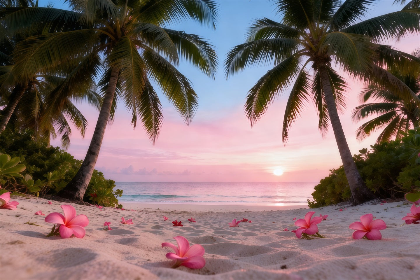 Beach Backdrop For Photography Sunset Plumeria Flowers Summer Photo Backdrop UK RR61-9