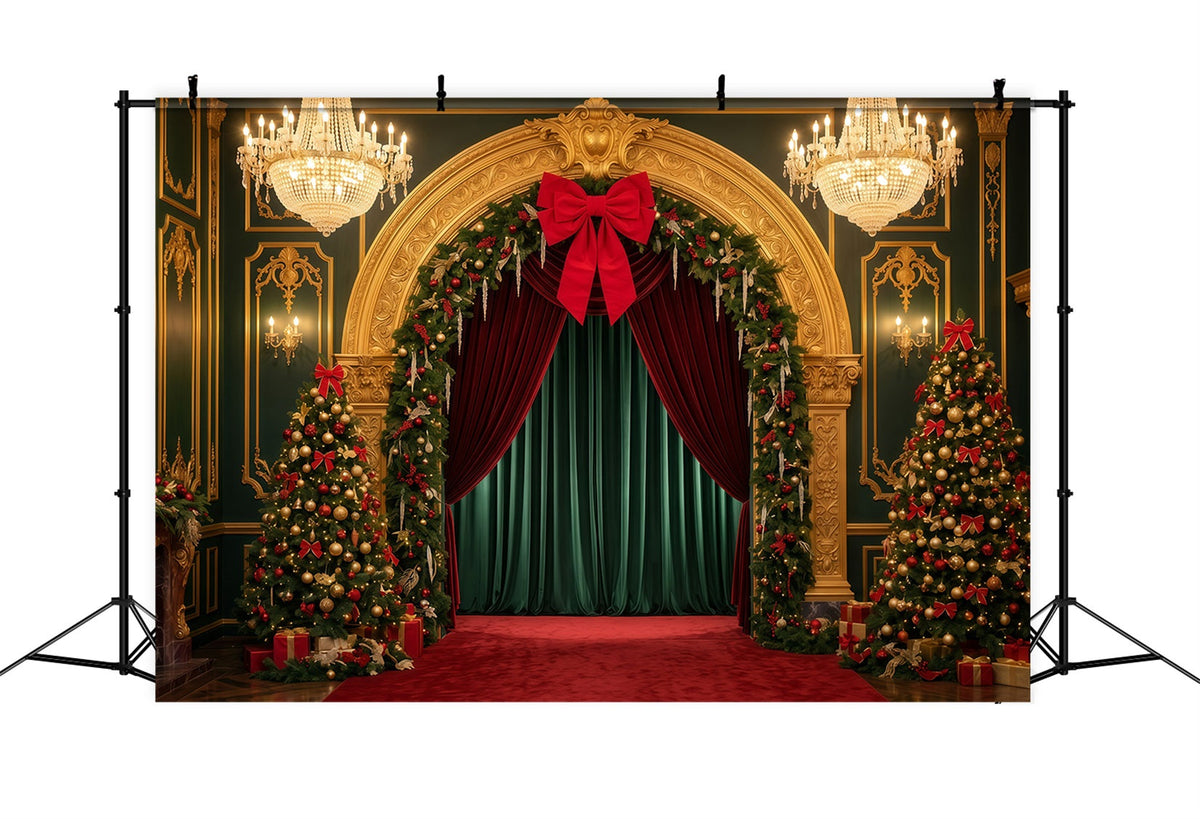 Christmas Stage Backdrops Golden Arch Velvet Entrance Christmas Stage Backdrop UK RR610-1