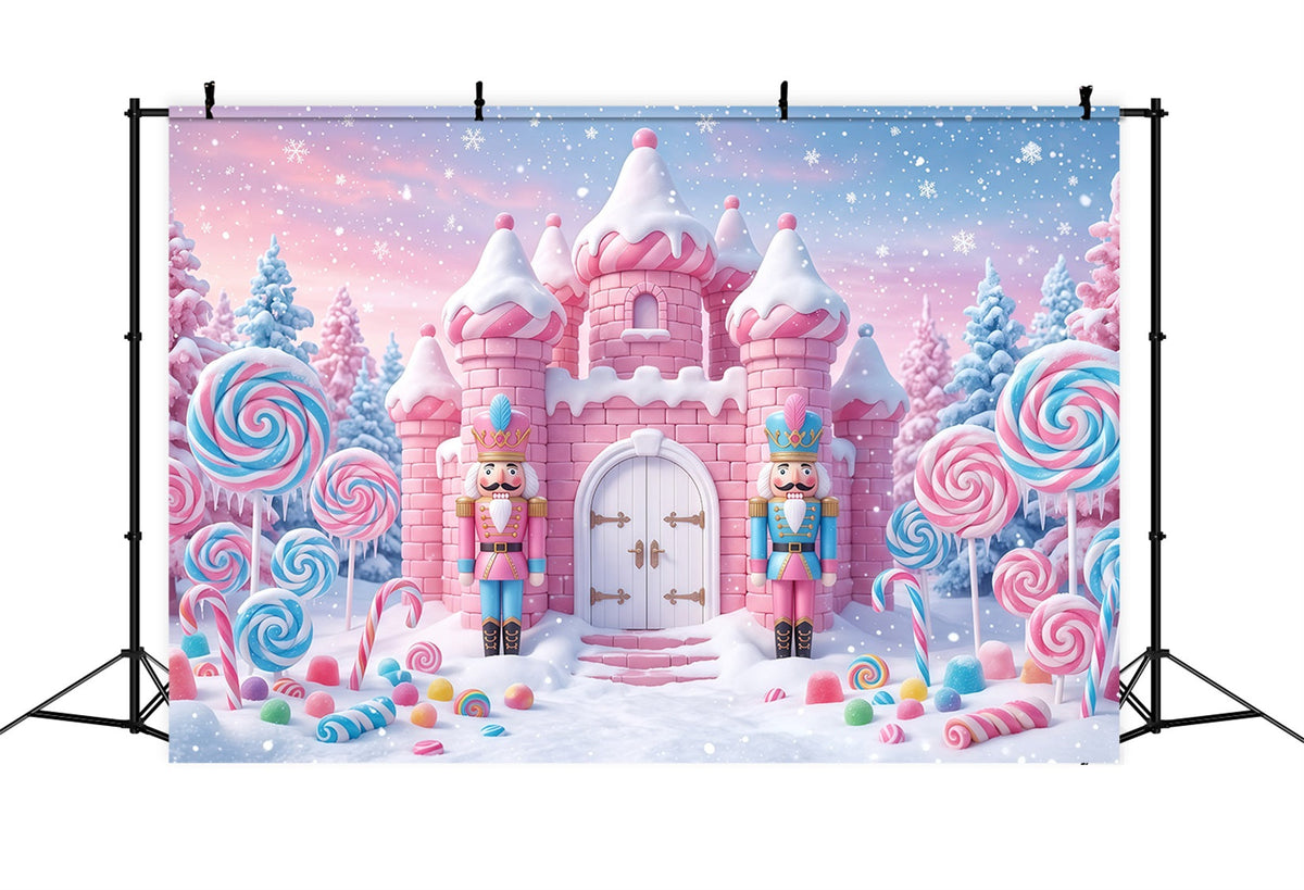 Nutcracker Land Of Sweets Backdrop Pink Candy Castle Nutcracker Snow Scene Backdrop UK RR610-10