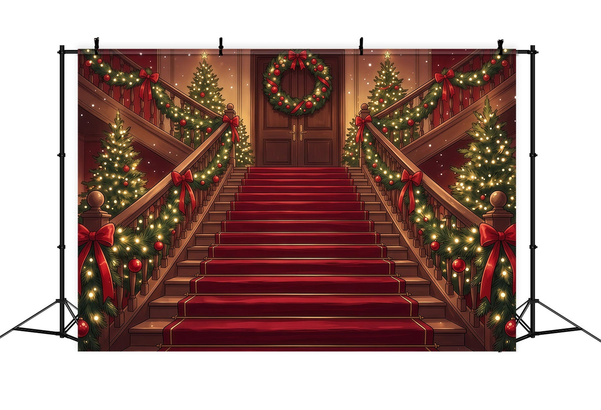 Christmas Scene Backdrop Garland Wrapped Grand Staircase Christmas Staircase Backdrop UK RR610-105