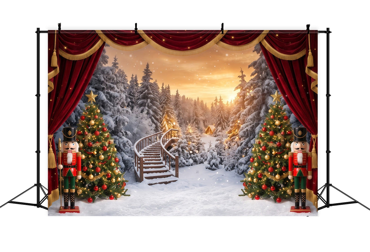 Christmas Theme Backdrop Winter Snowy Forest Stage Nutcracker Backdrops UK RR610-109
