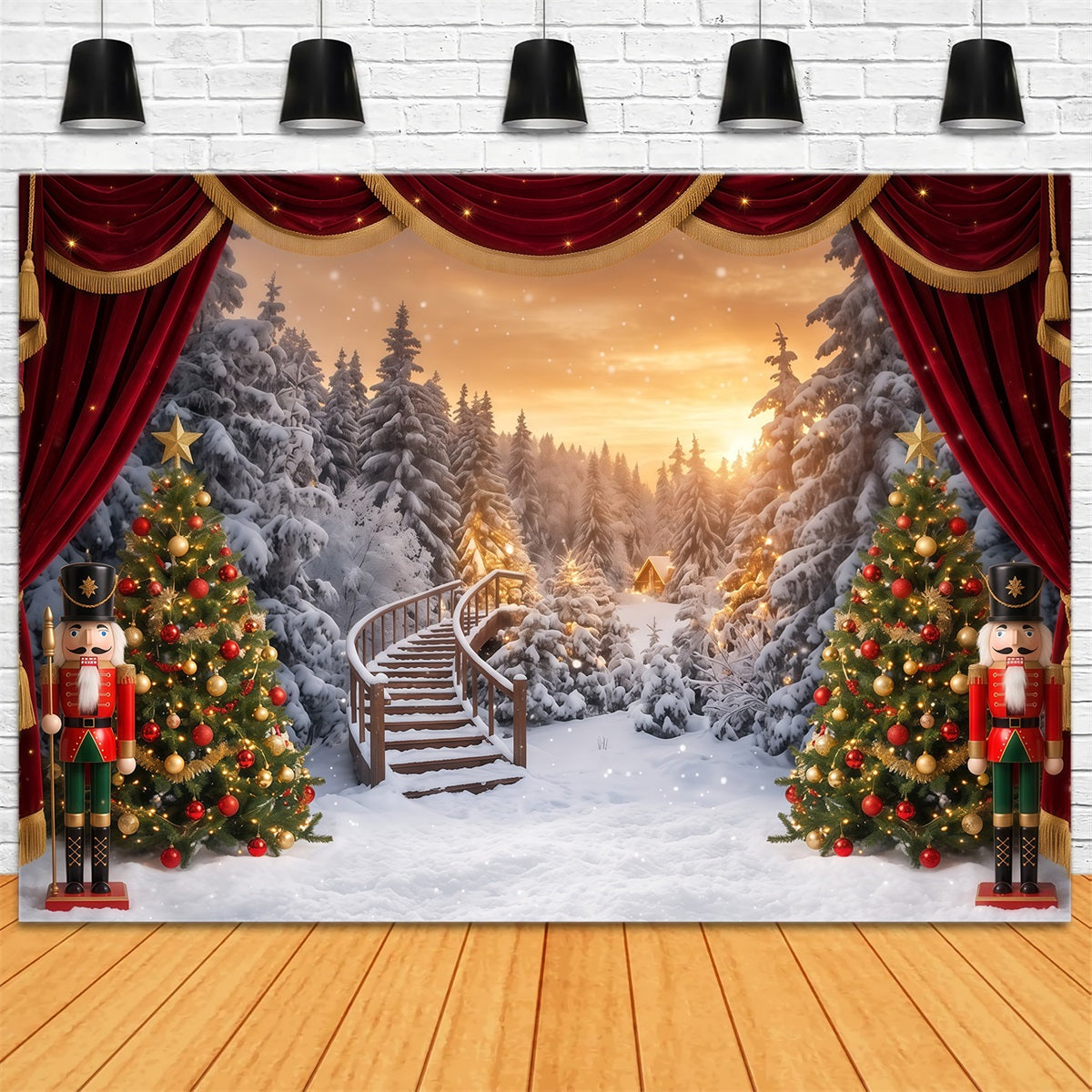 Christmas Theme Backdrop Winter Snowy Forest Stage Nutcracker Backdrops UK RR610-109