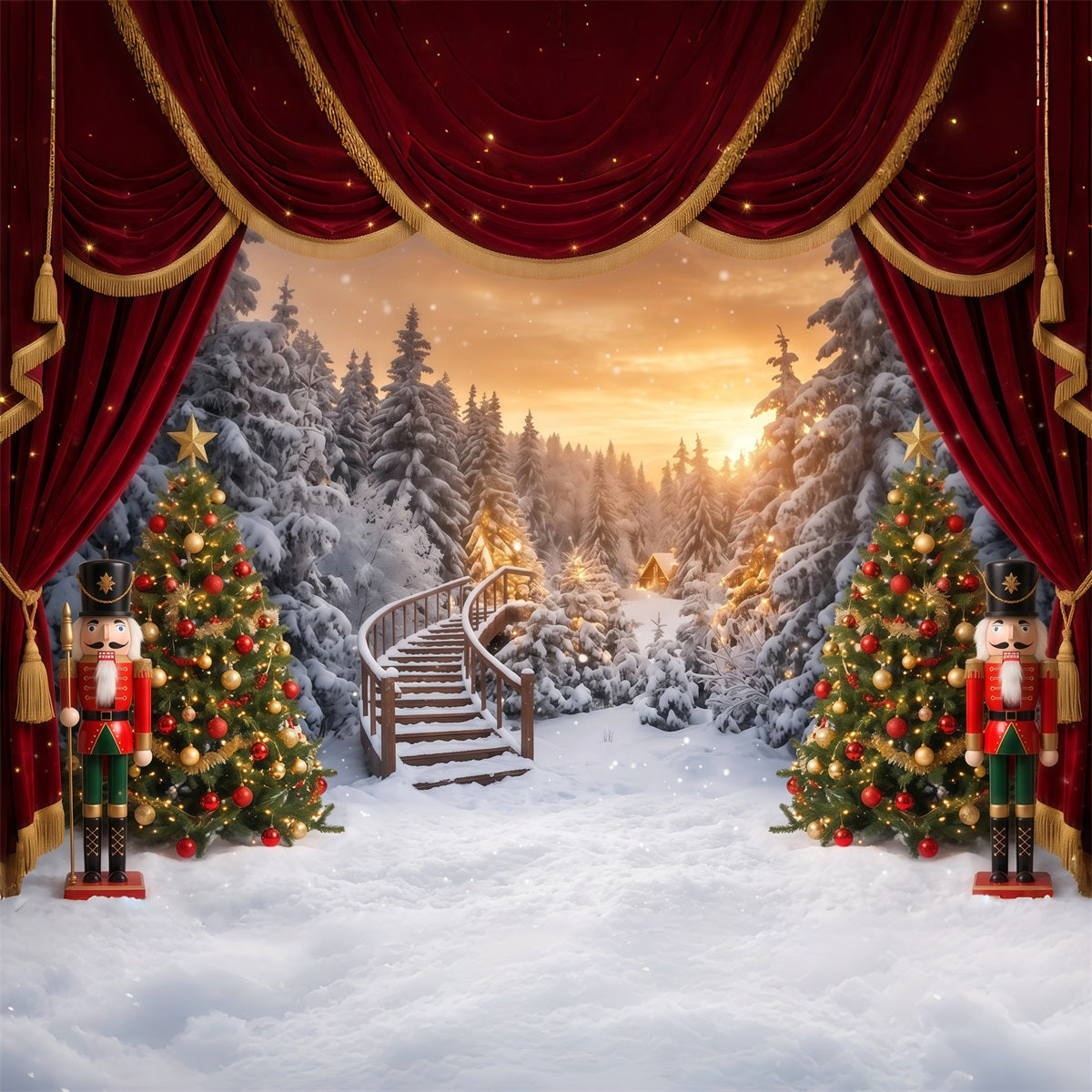 Christmas Theme Backdrop Winter Snowy Forest Stage Nutcracker Backdrops UK RR610-109
