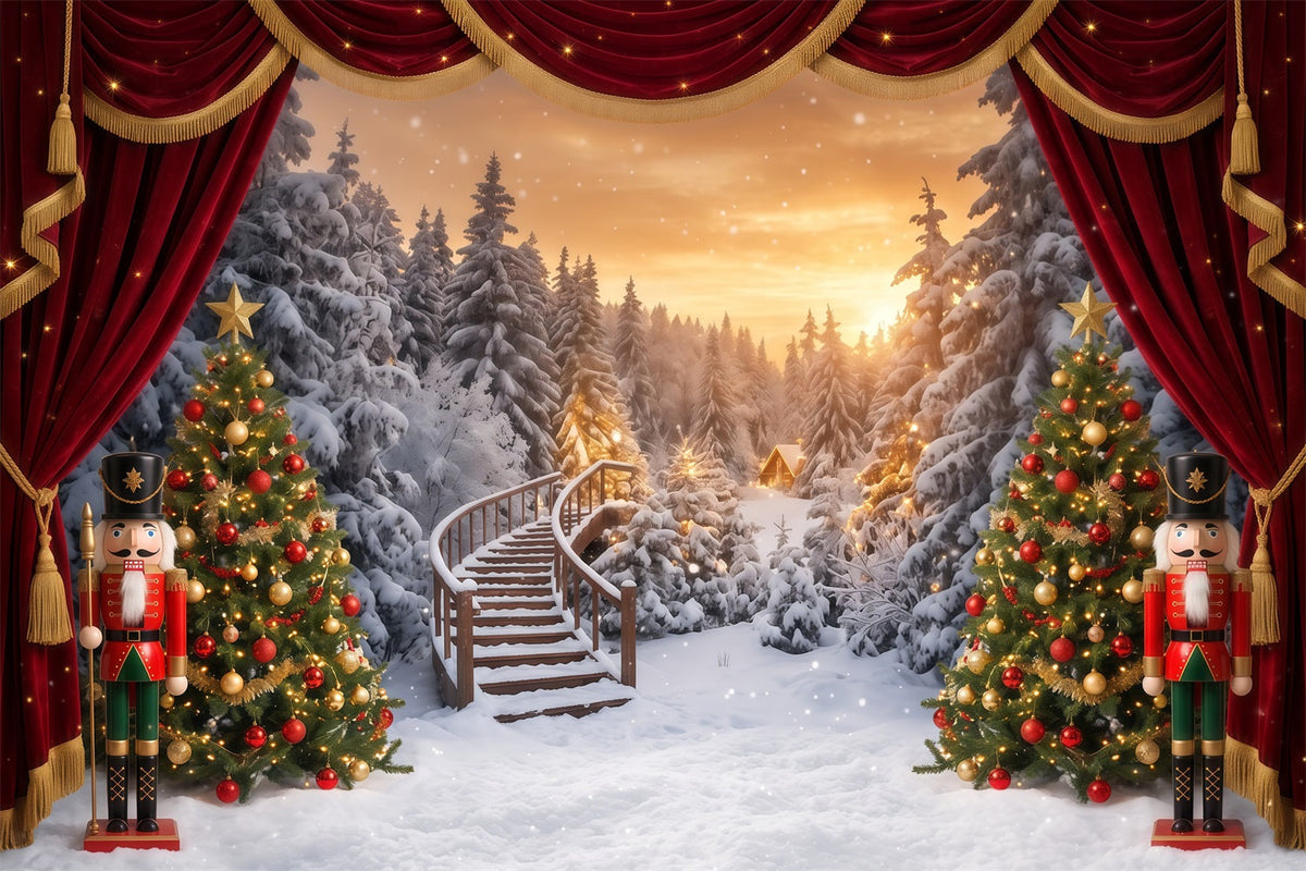 Christmas Theme Backdrop Winter Snowy Forest Stage Nutcracker Backdrops UK RR610-109