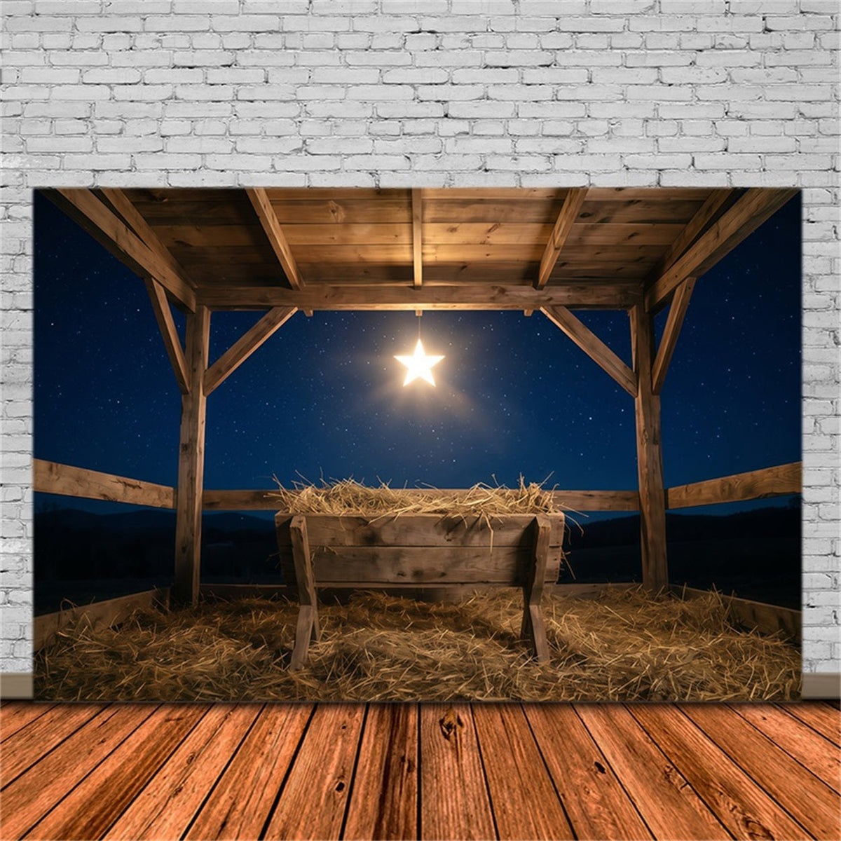 Nativity Scene Backdrop Starry Night Manger Stable Manger Scene Backdrop UK RR610-111